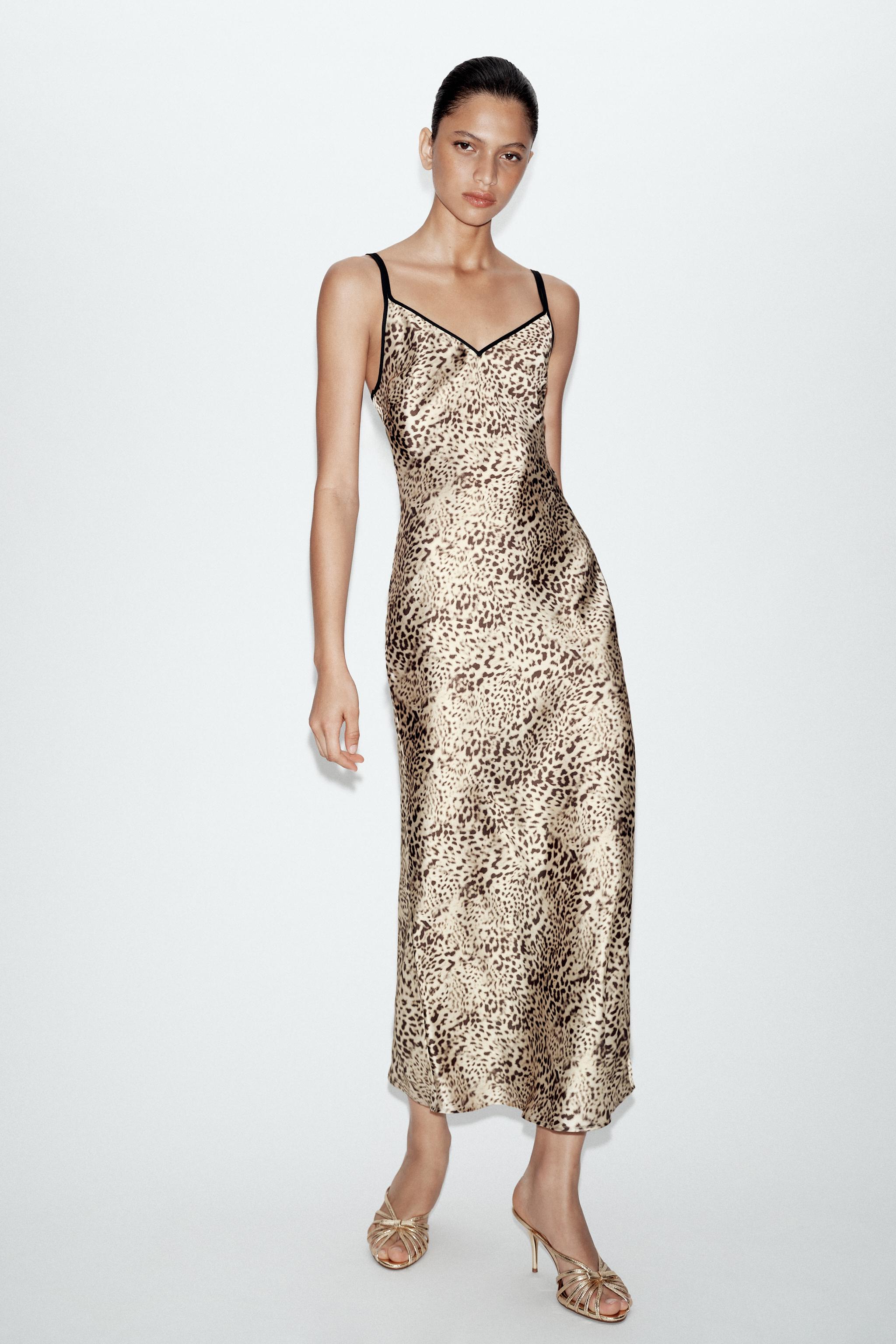 ANIMAL PRINT SATIN SLIP MIDI DRESS